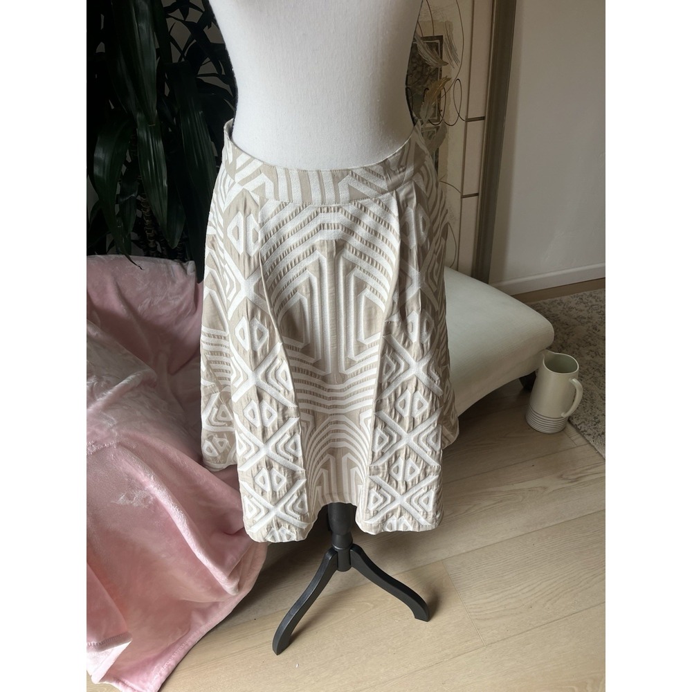 BITTE KAI RAND Skirt Womens 10 Ivory Beige Geometric Zip Pockets A-Line Knit